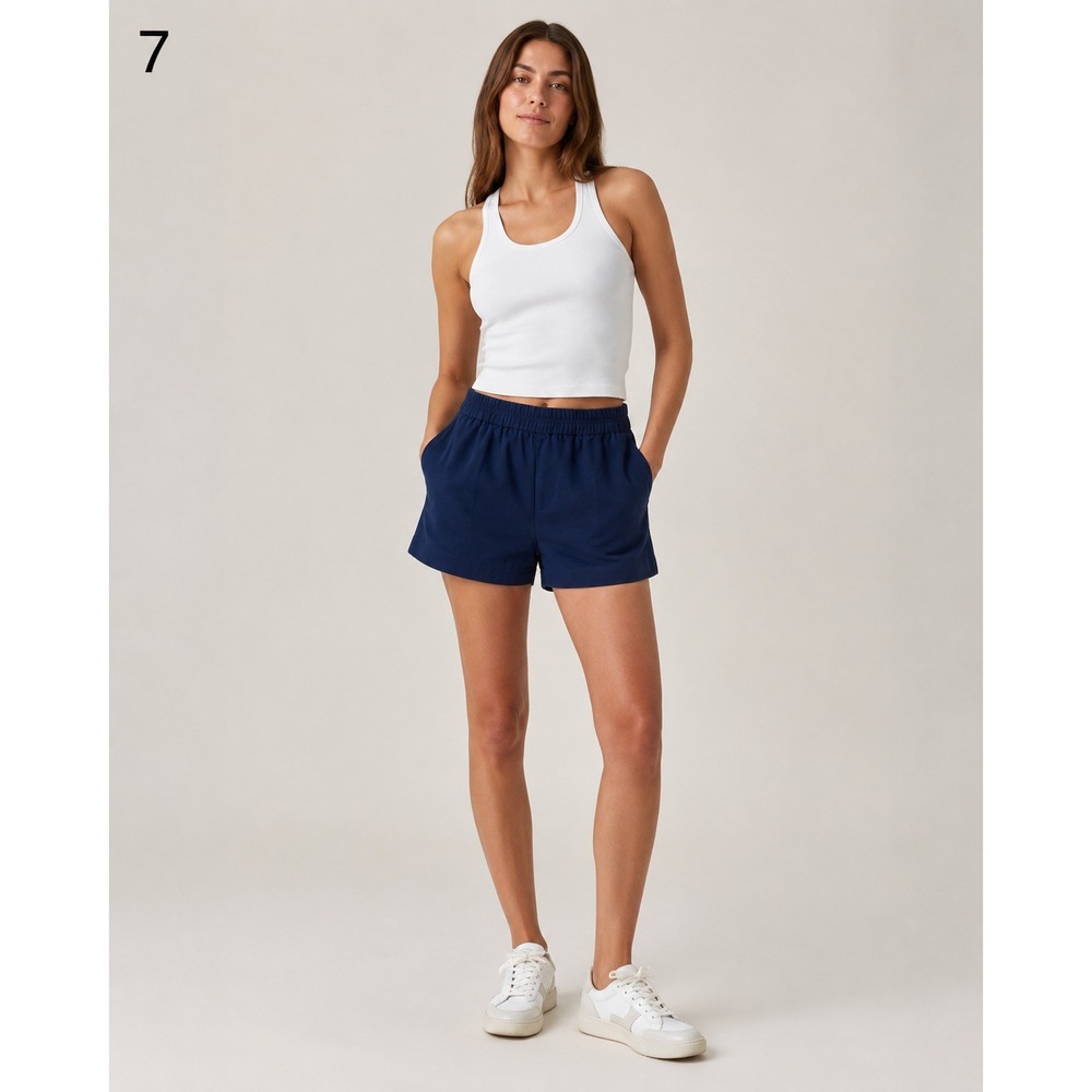 J. Crew Chino Shorts Womens 0 Navy Blue Elastic Waist 100% Cotton Pockets